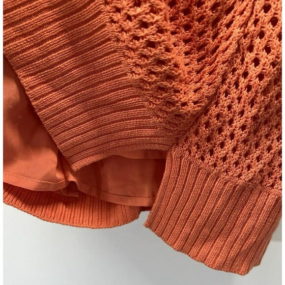 Chicos Crochet Open Knit Tunic Pullover L Layered Tank Slits Orange Boho V Neck - Picture 5 of 8